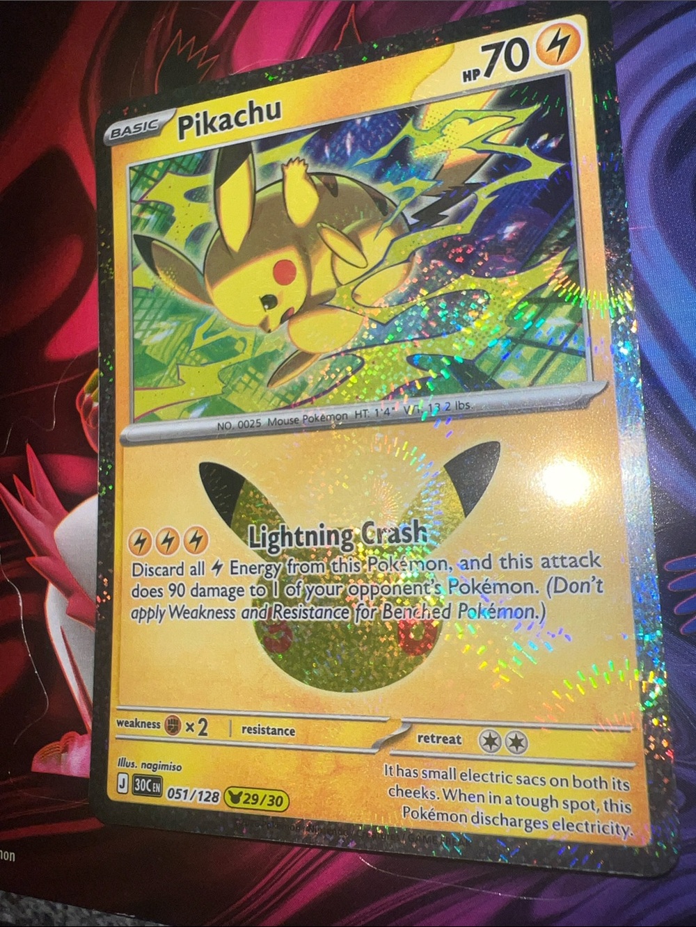 Pokemon Pikachu Holographic Yellow Lightning Card